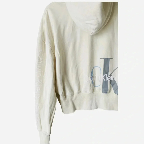 CALVIN KLEIN JEANS | Ivory Two Tone Monogram Back Logo Sweatshirt Hoodie Size L - Picture 10 of 12